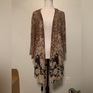 Catherines Tan & Black Floral Women's cardigan
